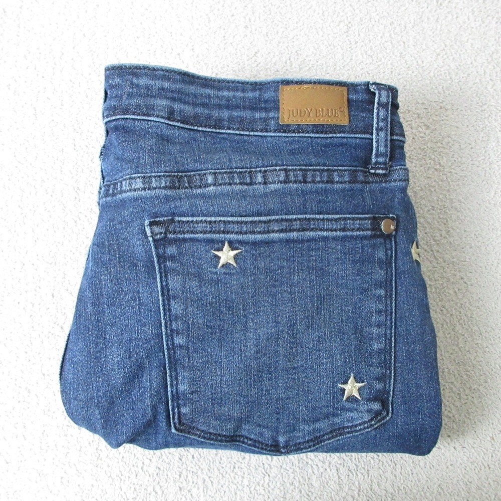 Judy Blue Skinny Jeans Women 15/32 Blue Embroidered Star Raw Hem JB88264